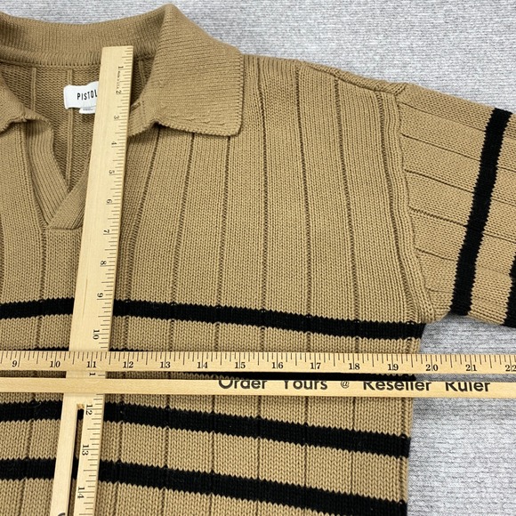 Pistola Tan Noir Stripe Ribbed Cotton Polo Sweater Small - Picture 5 of 11